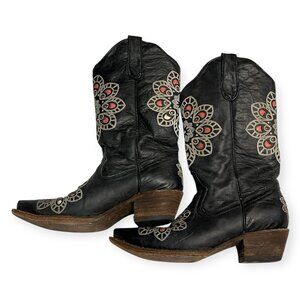 Innovacion Black Western Cowgirl Boots 8 Leather Mexico Floral Inlay Mandala